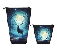 LPSRTWE Telescopic Pencil Bag Moonlight deer Pen Holder Standing Pencil Case Cute Stand Up Pen Holder Organizer Pop Up Cosmetics Bag with Zipper Portable Pencil Pouch for Office