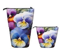 LPSRTWE Telescopic Pencil Bag Pansy Perfection Pen Holder Standing Pencil Case Cute Stand Up Pen Holder Organizer Pop Up Cosmetics Bag with Zipper Portable Pencil Pouch for Office