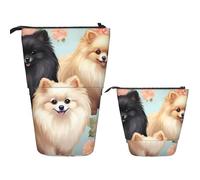 LPSRTWE Telescopic Pencil Bag Pomeranians Pattern Pen Holder Standing Pencil Case Cute Stand Up Pen Holder Organizer Pop Up Cosmetics Bag with Zipper Portable Pencil Pouch for Office
