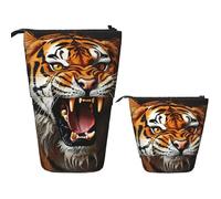 LPSRTWE Telescopic Pencil Bag Roaring tiger Pen Holder Standing Pencil Case Cute Stand Up Pen Holder Organizer Pop Up Cosmetics Bag with Zipper Portable Pencil Pouch for Office