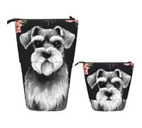 LPSRTWE Telescopic Pencil Bag Schnauzer Pen Holder Standing Pencil Case Cute Stand Up Pen Holder Organizer Pop Up Cosmetics Bag with Zipper Portable Pencil Pouch for Office