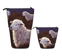 LPSRTWE Telescopic Pencil Bag Sheep Pen Holder Standing Pencil Case Cute Stand Up Pen Holder Organizer Pop Up Cosmetics Bag with Zipper Portable Pencil Pouch for Office