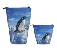 LPSRTWE Telescopic Pencil Bag Snow mountain penguin Pen Holder Standing Pencil Case Cute Stand Up Pen Holder Organizer Pop Up Cosmetics Bag with Zipper Portable Pencil Pouch for Office