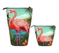 LPSRTWE Telescopic Pencil Bag Tropical Flamingo Pen Holder Standing Pencil Case Cute Stand Up Pen Holder Organizer Pop Up Cosmetics Bag with Zipper Portable Pencil Pouch for Office