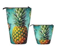 LPSRTWE Telescopic Pencil Bag Tropical Pineapple Pen Holder Standing Pencil Case Cute Stand Up Pen Holder Organizer Pop Up Cosmetics Bag with Zipper Portable Pencil Pouch for Office