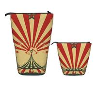 LPSRTWE Telescopic Pencil Bag Vintage circus background Pen Holder Standing Pencil Case Cute Stand Up Pen Holder Organizer Pop Up Cosmetics Bag with Zipper Portable Pencil Pouch for Office