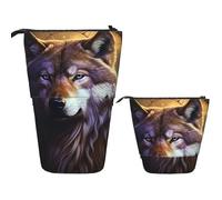 LPSRTWE Telescopic Pencil Bag Wolves and dream catchers Pen Holder Standing Pencil Case Cute Stand Up Pen Holder Organizer Pop Up Cosmetics Bag with Zipper Portable Pencil Pouch for Office