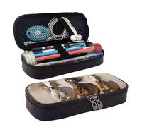 LPSRTWE Three running horses Pencil Case Large Capacity Pen Pouch Leather Zipper Pencil Box Holder Portable Pen Bag for Women Men