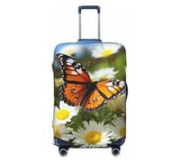 LPSRTWE Travel Luggage Cover Anti-Scratch Suitcase Cover Protector Elastic Thicken Luggage Protector Washable Baggage Covers Butterfly on Daisy Flower Suitcase Sleeve Fit 18-32 Inch Luggage, Black, S
