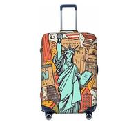 LPSRTWE Travel Luggage Cover Anti-Scratch Suitcase Cover Protector Elastic Thicken Luggage Protector Washable Baggage Covers New York American Theme Suitcase Sleeve Fit 18-32 Inch Luggage, Black, L