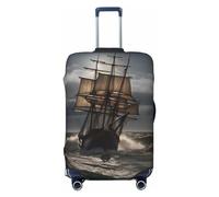 LPSRTWE Travel Luggage Cover Anti-Scratch Suitcase Cover Protector Elastic Thicken Luggage Protector Washable Baggage Covers Sailing ship in storm Suitcase Sleeve Fit 18-32 Inch Luggage, Black, M