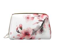 LPSRTWE Travel Makeup Bag for Women Large Capacity Cosmetic Bags PU Leather Waterproof Toiletry Bag Asian Watercolor Cherry Florals Makeup Pouch Portable Wide Open Make Up Organizer with Zipper,