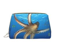 LPSRTWE Travel Makeup Bag for Women Large Capacity Cosmetic Bags PU Leather Waterproof Toiletry Bag Marine biology Makeup Pouch Portable Wide Open Make Up Organizer with Zipper, White, One Size