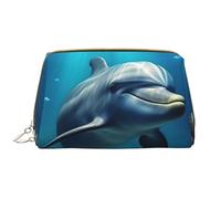 LPSRTWE Travel Makeup Bag for Women Large Capacity Cosmetic Bags PU Leather Waterproof Toiletry Bag Underwater World Dolphin Makeup Pouch Portable Wide Open Make Up Organizer with Zipper, White, One