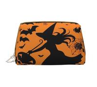 LPSRTWE Travel Makeup Bag for Women Large Capacity Cosmetic Bags PU Leather Waterproof Toiletry Bag Halloween Witch Flying Makeup Pouch Portable Wide Open Make Up Organizer with Zipper, White, One