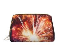LPSRTWE Travel Makeup Bag for Women Large Capacity Cosmetic Bags PU Leather Waterproof Toiletry Bag Explosion Firework Makeup Pouch Portable Wide Open Make Up Organizer with Zipper, White, One Size