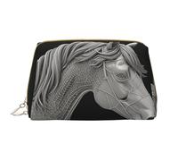 LPSRTWE Travel Makeup Bag for Women Large Capacity Cosmetic Bags PU Leather Waterproof Toiletry Bag 3D View Horse Makeup Pouch Portable Wide Open Make Up Organizer with Zipper, White, One Size