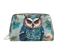 LPSRTWE Travel Makeup Bag for Women Large Capacity Cosmetic Bags PU Leather Waterproof Toiletry Bag Owl Spring Flowers Turquoise Makeup Pouch Portable Wide Open Make Up Organizer with Zipper, White,