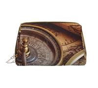LPSRTWE Travel Makeup Bag for Women Large Capacity Cosmetic Bags PU Leather Waterproof Toiletry Bag Compass and Old World Map Makeup Pouch Portable Wide Open Make Up Organizer with Zipper, White, One