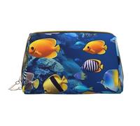 LPSRTWE Travel Makeup Bag for Women Large Capacity Cosmetic Bags PU Leather Waterproof Toiletry Bag Tropical Fishes Makeup Pouch Portable Wide Open Make Up Organizer with Zipper, White, One Size