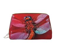 LPSRTWE Travel Makeup Bag for Women Large Capacity Cosmetic Bags PU Leather Waterproof Toiletry Bag Dragonfly on Red Background Makeup Pouch Portable Wide Open Make Up Organizer with Zipper, White,