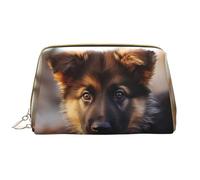 LPSRTWE Travel Makeup Bag for Women Large Capacity Cosmetic Bags PU Leather Waterproof Toiletry Bag German Shepherd Puppy Makeup Pouch Portable Wide Open Make Up Organizer with Zipper, White, One Size