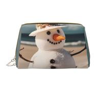 LPSRTWE Travel Makeup Bag for Women Large Capacity Cosmetic Bags PU Leather Waterproof Toiletry Bag Snowman on Sandy Beach Makeup Pouch Portable Wide Open Make Up Organizer with Zipper, White, One