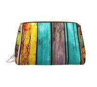 LPSRTWE Travel Makeup Bag for Women Large Capacity Cosmetic Bags PU Leather Waterproof Toiletry Bag Colorful Wooden Boards Makeup Pouch Portable Wide Open Make Up Organizer with Zipper, White, One