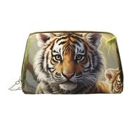LPSRTWE Travel Makeup Bag for Women Large Capacity Cosmetic Bags PU Leather Waterproof Toiletry Bag Jungle Tigers Cub Makeup Pouch Portable Wide Open Make Up Organizer with Zipper, White, One Size