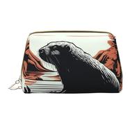 LPSRTWE Travel Makeup Bag for Women Large Capacity Cosmetic Bags PU Leather Waterproof Toiletry Bag Black Beaver Makeup Pouch Portable Wide Open Make Up Organizer with Zipper, White, One Size
