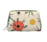 LPSRTWE Travel Makeup Bag for Women Large Capacity Cosmetic Bags PU Leather Waterproof Toiletry Bag Atomic Stars Retro Pattern Makeup Pouch Portable Wide Open Make Up Organizer with Zipper, White, One