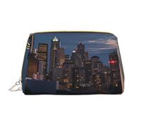 LPSRTWE Travel Makeup Bag for Women Large Capacity Cosmetic Bags PU Leather Waterproof Toiletry Bag City Seattle Makeup Pouch Portable Wide Open Make Up Organizer with Zipper, White, One Size