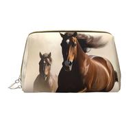 LPSRTWE Travel Makeup Bag for Women Large Capacity Cosmetic Bags PU Leather Waterproof Toiletry Bag Animals Horse Running Makeup Pouch Portable Wide Open Make Up Organizer with Zipper, White, One Size
