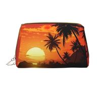 LPSRTWE Travel Makeup Bag for Women Large Capacity Cosmetic Bags PU Leather Waterproof Toiletry Bag Tropical Sunset Makeup Pouch Portable Wide Open Make Up Organizer with Zipper, White, One Size