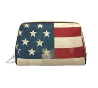 LPSRTWE Travel Makeup Bag for Women Large Capacity Cosmetic Bags PU Leather Waterproof Toiletry Bag Vintage American USA Flag Makeup Pouch Portable Wide Open Make Up Organizer with Zipper, White, One