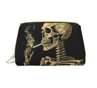 LPSRTWE Travel Makeup Bag for Women Large Capacity Cosmetic Bags PU Leather Waterproof Toiletry Bag A Skeleton with Burning Cigarette Makeup Pouch Portable Wide Open Make Up Organizer with Zipper,