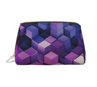LPSRTWE Travel Makeup Bag for Women Large Capacity Cosmetic Bags PU Leather Waterproof Toiletry Bag Abstract Color Cubes Purple Makeup Pouch Portable Wide Open Make Up Organizer with Zipper, White,