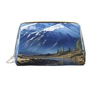 LPSRTWE Travel Makeup Bag for Women Large Capacity Cosmetic Bags PU Leather Waterproof Toiletry Bag Snowy Mountains Makeup Pouch Portable Wide Open Make Up Organizer with Zipper, White, One Size