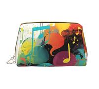 LPSRTWE Travel Makeup Bag for Women Large Capacity Cosmetic Bags PU Leather Waterproof Toiletry Bag Abstract Music Themed Makeup Pouch Portable Wide Open Make Up Organizer with Zipper, White, One Size