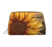 LPSRTWE Travel Makeup Bag for Women Large Capacity Cosmetic Bags PU Leather Waterproof Toiletry Bag Paint Wooden Board Sunflower Makeup Pouch Portable Wide Open Make Up Organizer with Zipper, White,