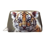 LPSRTWE Travel Makeup Bag for Women Large Capacity Cosmetic Bags PU Leather Waterproof Toiletry Bag Cute Tiger Makeup Pouch Portable Wide Open Make Up Organizer with Zipper, White, One Size