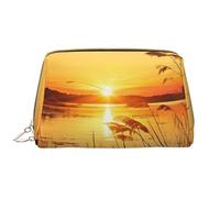 LPSRTWE Travel Makeup Bag for Women Large Capacity Cosmetic Bags PU Leather Waterproof Toiletry Bag Reeds by the river Makeup Pouch Portable Wide Open Make Up Organizer with Zipper, White, One Size
