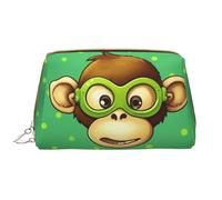 LPSRTWE Travel Makeup Bag for Women Large Capacity Cosmetic Bags PU Leather Waterproof Toiletry Bag Green Clever Monkey Makeup Pouch Portable Wide Open Make Up Organizer with Zipper, White, One Size