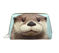 LPSRTWE Travel Makeup Bag for Women Large Capacity Cosmetic Bags PU Leather Waterproof Toiletry Bag Cute otter Makeup Pouch Portable Wide Open Make Up Organizer with Zipper, White, One Size