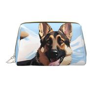 LPSRTWE Travel Makeup Bag for Women Large Capacity Cosmetic Bags PU Leather Waterproof Toiletry Bag German Shepherd Dog Lovers Makeup Pouch Portable Wide Open Make Up Organizer with Zipper, White, One