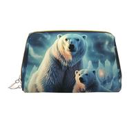 LPSRTWE Travel Makeup Bag for Women Large Capacity Cosmetic Bags PU Leather Waterproof Toiletry Bag Polar Bears Northern Lights Makeup Pouch Portable Wide Open Make Up Organizer with Zipper, White,