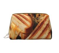 LPSRTWE Travel Makeup Bag for Women Large Capacity Cosmetic Bags PU Leather Waterproof Toiletry Bag Cheese Sandwiches Makeup Pouch Portable Wide Open Make Up Organizer with Zipper, White, One Size