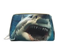 LPSRTWE Travel Makeup Bag for Women Large Capacity Cosmetic Bags PU Leather Waterproof Toiletry Bag Shark Mouth Makeup Pouch Portable Wide Open Make Up Organizer with Zipper, White, One Size