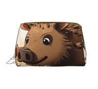 LPSRTWE Travel Makeup Bag for Women Large Capacity Cosmetic Bags PU Leather Waterproof Toiletry Bag Wild boar animation Makeup Pouch Portable Wide Open Make Up Organizer with Zipper, White, One Size