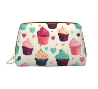 LPSRTWE Travel Makeup Bag for Women Large Capacity Cosmetic Bags PU Leather Waterproof Toiletry Bag Cupcake candy hearts sweet Makeup Pouch Portable Wide Open Make Up Organizer with Zipper, White, One